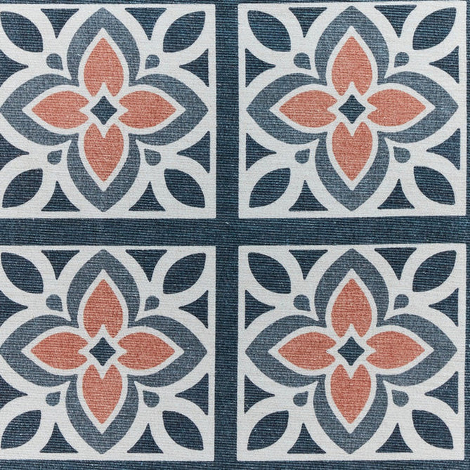 Washable Victoria H1191 Modern Vintage Lotus Floral Tile Mosaic Lightweight Printed Polyester Flatweave Grey/Orange Runner-Think Rugs-Rug Love - The Most Loved Rug Store