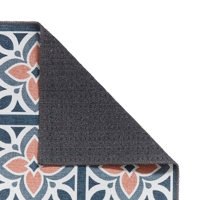 Washable Victoria H1191 Modern Vintage Lotus Floral Tile Mosaic Lightweight Printed Polyester Flatweave Grey/Orange Runner-Think Rugs-Rug Love - The Most Loved Rug Store