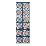 Washable Victoria H1191 Modern Vintage Lotus Floral Tile Mosaic Lightweight Printed Polyester Flatweave Grey/Orange Runner