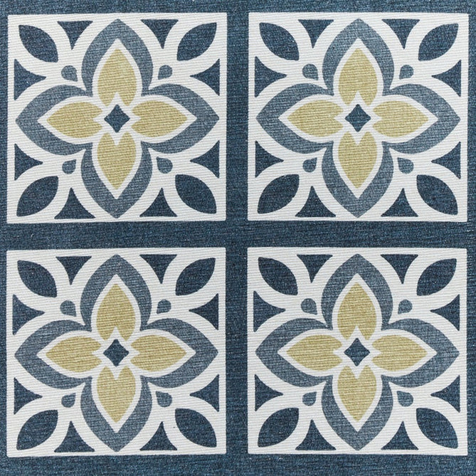 Washable Victoria H1191 Modern Vintage Lotus Floral Tile Mosaic Lightweight Printed Polyester Flatweave Grey/Yellow Rug-Think Rugs-Rug Love - The Most Loved Rug Store