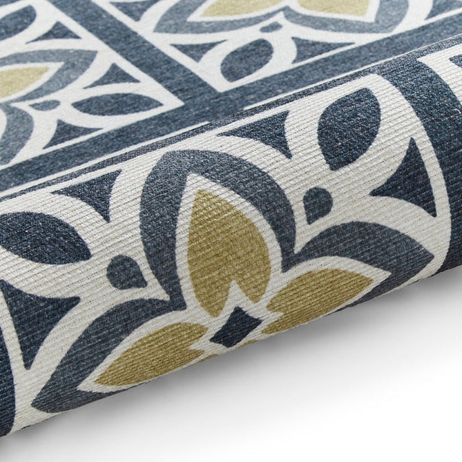 Washable Victoria H1191 Modern Vintage Lotus Floral Tile Mosaic Lightweight Printed Polyester Flatweave Grey/Yellow Rug-Think Rugs-Rug Love - The Most Loved Rug Store