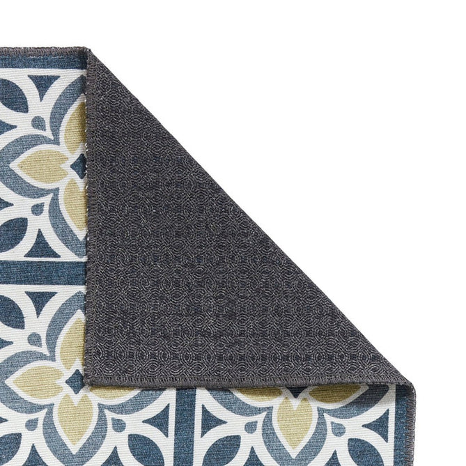 Washable Victoria H1191 Modern Vintage Lotus Floral Tile Mosaic Lightweight Printed Polyester Flatweave Grey/Yellow Rug-Think Rugs-Rug Love - The Most Loved Rug Store