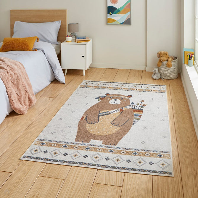 Washable Vida Kids Bear Soft-Touch Textured Lightweight Printed Recycled Polypropylene Flatweave Multicolour Rug-Think Rugs-Rug Love - The Most Loved Rug Store