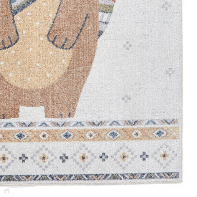 Washable Vida Kids Bear Soft-Touch Textured Lightweight Printed Recycled Polypropylene Flatweave Multicolour Rug-Think Rugs-Rug Love - The Most Loved Rug Store
