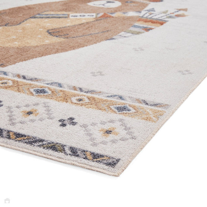 Washable Vida Kids Bear Soft-Touch Textured Lightweight Printed Recycled Polypropylene Flatweave Multicolour Rug-Think Rugs-Rug Love - The Most Loved Rug Store