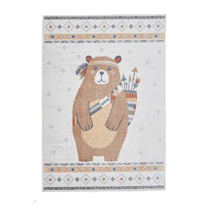 Washable Vida Kids Bear Soft-Touch Textured Lightweight Printed Recycled Polypropylene Flatweave Multicolour Rug-Think Rugs-Rug Love - The Most Loved Rug Store