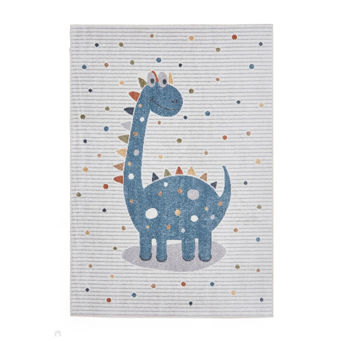 Washable Vida Kids Dinosaur Soft-Touch Textured Lightweight Printed Recycled Polypropylene Flatweave Multicolour Rug-Think Rugs-Rug Love - The Most Loved Rug Store