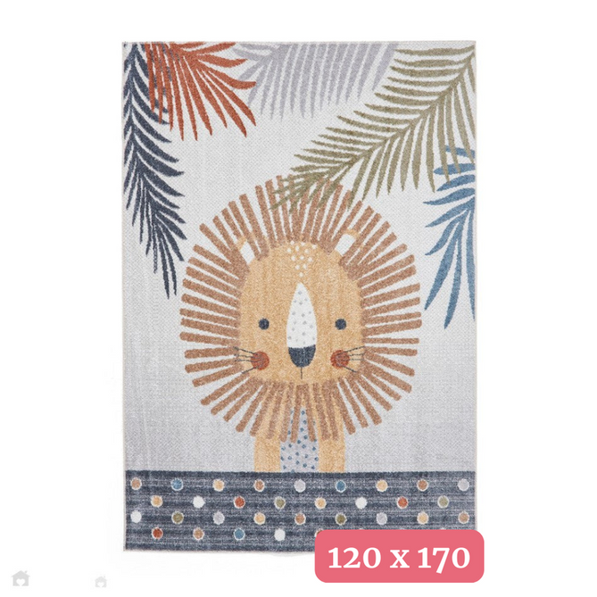 Washable Vida Kids Lion Flatweave Multicolour Rug 120 x 170 cm-Shop Returns-Rug Love - The Most Loved Rug Store