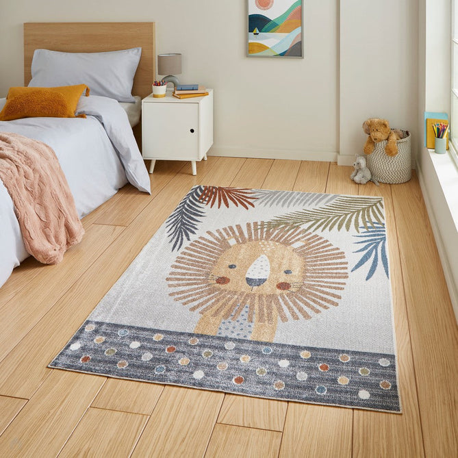 Washable Vida Kids Lion Soft-Touch Textured Lightweight Printed Recycled Polypropylene Flatweave Rug-Think Rugs-Rug Love - The Most Loved Rug Store