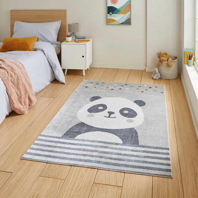 Washable Vida Kids Panda Soft-Touch Textured Lightweight Printed Recycled Polypropylene Flatweave Multicolour Rug-Think Rugs-Rug Love - The Most Loved Rug Store