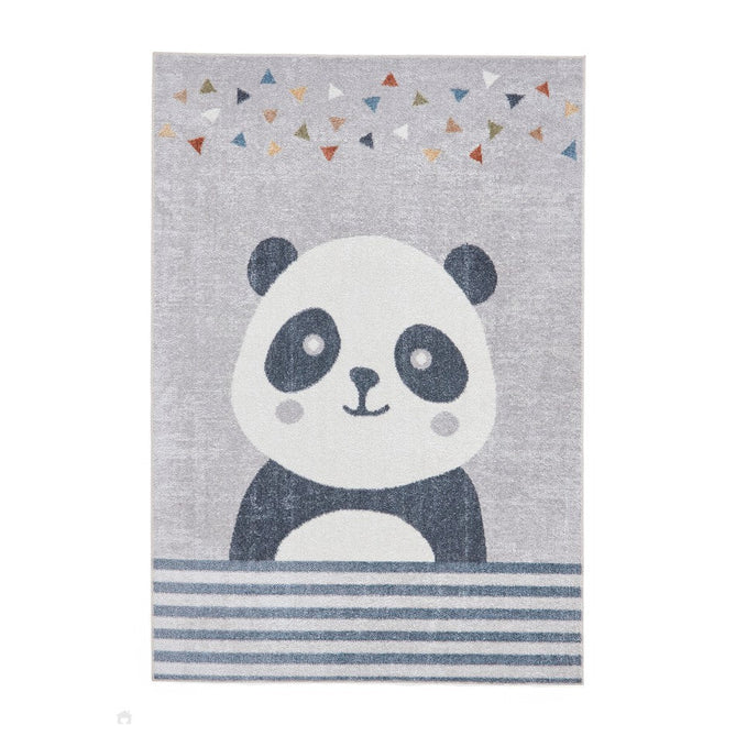 Washable Vida Kids Panda Soft-Touch Textured Lightweight Printed Recycled Polypropylene Flatweave Multicolour Rug-Think Rugs-Rug Love - The Most Loved Rug Store
