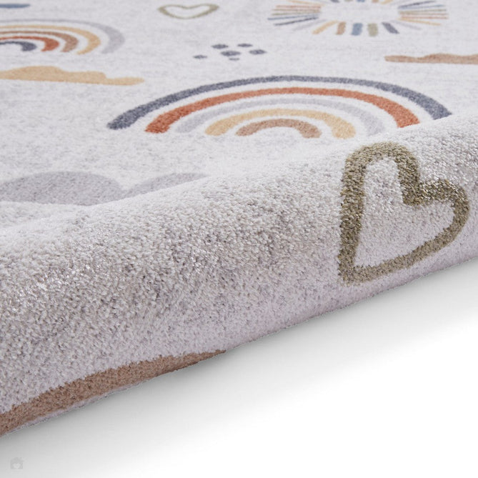Washable Vida Kids Rainbow Sun Soft-Touch Textured Lightweight Printed Recycled Polypropylene Flatweave Multicolour Rug-Think Rugs-Rug Love - The Most Loved Rug Store