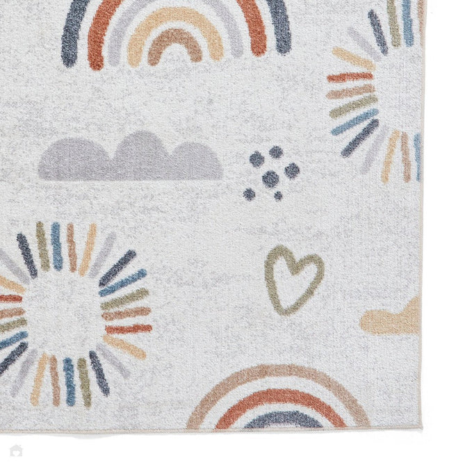 Washable Vida Kids Rainbow Sun Soft-Touch Textured Lightweight Printed Recycled Polypropylene Flatweave Multicolour Rug-Think Rugs-Rug Love - The Most Loved Rug Store