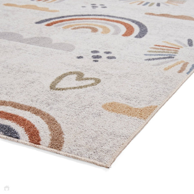 Washable Vida Kids Rainbow Sun Soft-Touch Textured Lightweight Printed Recycled Polypropylene Flatweave Multicolour Rug-Think Rugs-Rug Love - The Most Loved Rug Store