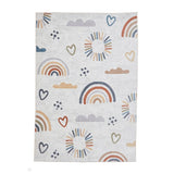 Washable Vida Kids Rainbow Sun Soft-Touch Textured Lightweight Printed Recycled Polypropylene Flatweave Multicolour Rug