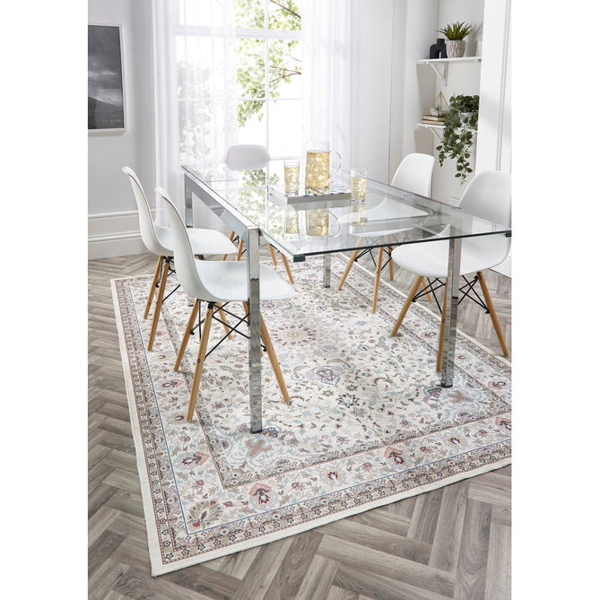 Washable Windsor Traditional Floral Border Lightweight Printed Polyester Flatweave Natural/Multicolour Rug-Origins-Rug Love - The Most Loved Rug Store
