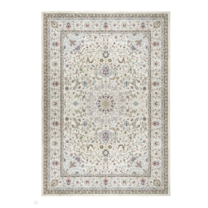 Washable Windsor Traditional Floral Border Lightweight Printed Polyester Flatweave Natural/Multicolour Rug-Origins-Rug Love - The Most Loved Rug Store