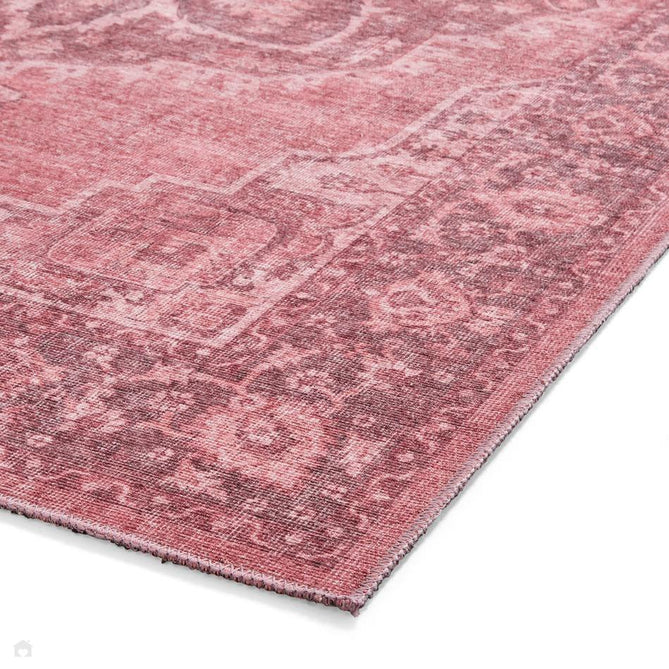 Washable Zahra S0063 Traditional Vintage Distressed Medallion Border Soft Digitally Printed Lightweight Textured Polyester Flatweave Dusty Pink/Rosewood/Blush/Mauve/Ivory Rug-Think Rugs-Rug Love - The Most Loved Rug Store