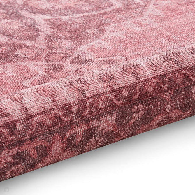 Washable Zahra S0063 Traditional Vintage Distressed Medallion Border Soft Digitally Printed Lightweight Textured Polyester Flatweave Dusty Pink/Rosewood/Blush/Mauve/Ivory Rug-Think Rugs-Rug Love - The Most Loved Rug Store
