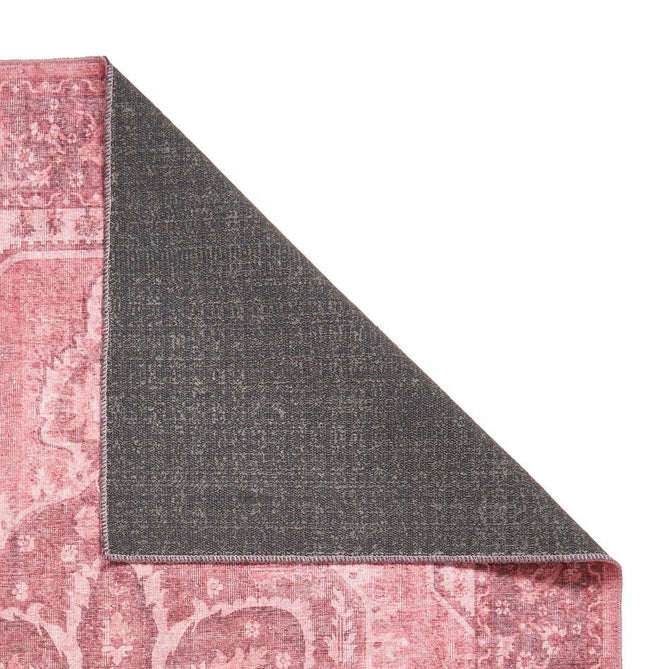 Washable Zahra S0063 Traditional Vintage Distressed Medallion Border Soft Digitally Printed Lightweight Textured Polyester Flatweave Dusty Pink/Rosewood/Blush/Mauve/Ivory Rug-Think Rugs-Rug Love - The Most Loved Rug Store
