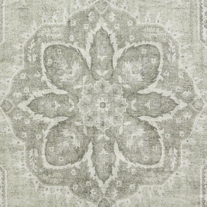 Washable Zahra S0063 Traditional Vintage Distressed Medallion Border Soft Digitally Printed Lightweight Textured Polyester Flatweave Sage Green/Ivory/Grey Rug-Think Rugs-Rug Love - The Most Loved Rug Store