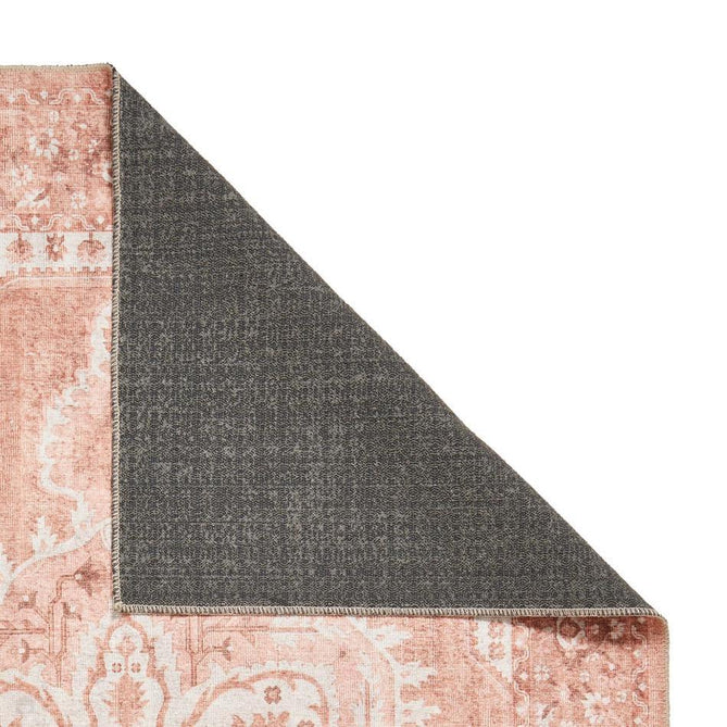 Washable Zahra S0063 Traditional Vintage Distressed Medallion Border Soft Digitally Printed Lightweight Textured Polyester Flatweave Terracotta/Rose/Ivory/Clay/Taupe Rug-Think Rugs-Rug Love - The Most Loved Rug Store