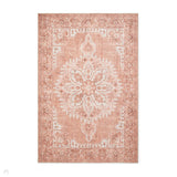 Washable Zahra S0063 Traditional Vintage Distressed Medallion Border Soft Digitally Printed Lightweight Textured Polyester Flatweave Terracotta/Rose/Ivory/Clay/Taupe Rug