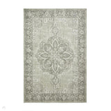Washable Zahra S0063 Traditional Vintage Distressed Medallion Border Soft Textured Digitally Printed Lightweight Textured Polyester Flatweave Sage Green/Ivory/Grey Rug