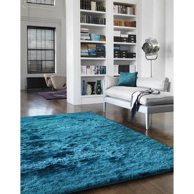 Whisper Super-Soft Fine Yarn Silky Shimmer Polyester Plain Shaggy Dark Teal Rug-Asiatic Carpets-Rug Love - The Most Loved Rug Store