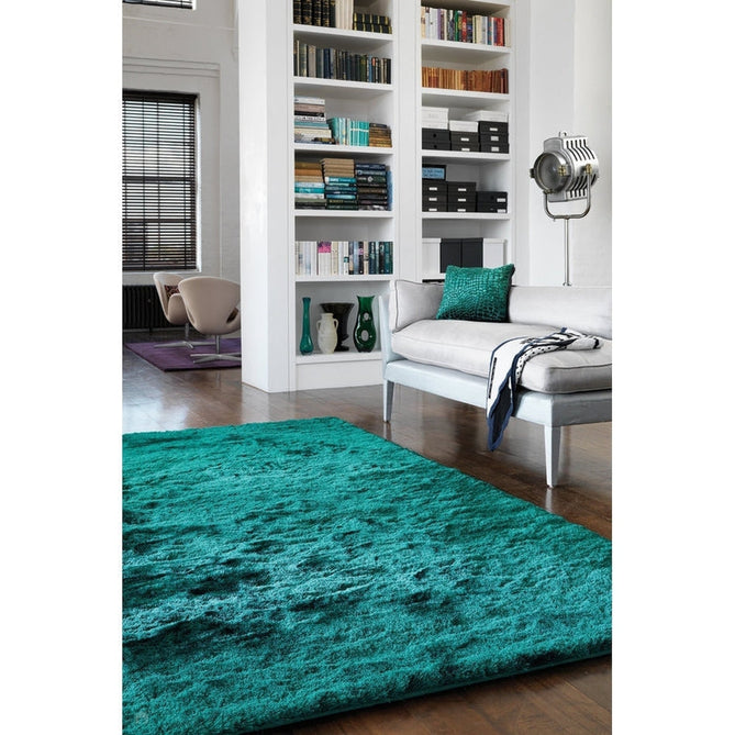 Whisper Super-Soft Fine Yarn Silky Shimmer Polyester Plain Shaggy Dark Teal Rug-Asiatic Carpets-Rug Love - The Most Loved Rug Store