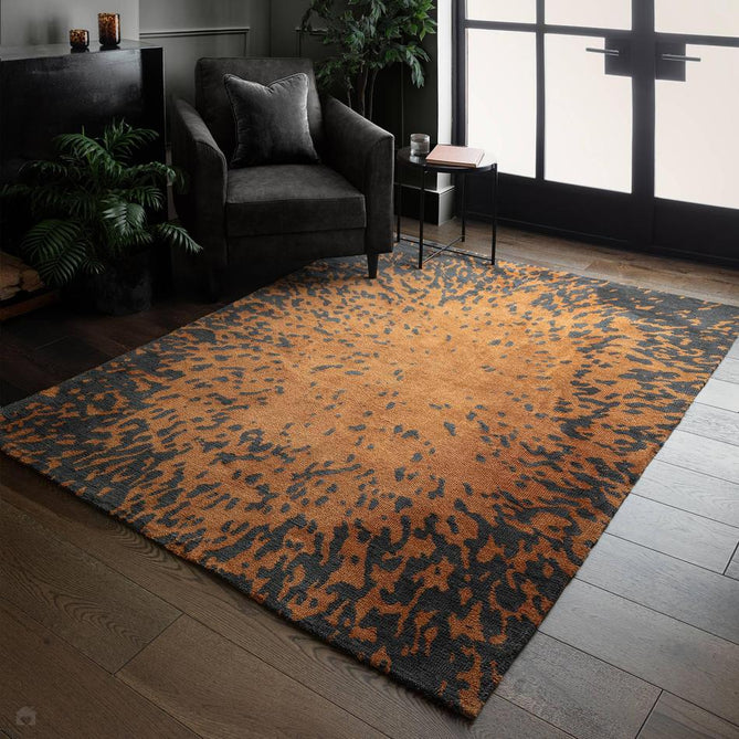 Wilder Splash Modern Animal-Inspired Textured Soft-Touch Knitted Polyester Shimmer Durable Easy-Care Low Profile Short Pile Spice Orange/Charcoal Rug-Asiatic Carpets-Rug Love - The Most Loved Rug Store