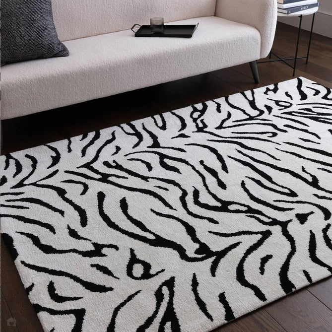 Wilder Tiger Modern Animal-Inspired Textured Soft-Touch Knitted Polyester Shimmer Durable Easy-Care Low Profile Short Pile Mono/White/Black Rug-Asiatic Carpets-Rug Love - The Most Loved Rug Store