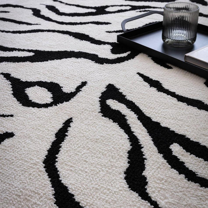 Wilder Tiger Modern Animal-Inspired Textured Soft-Touch Knitted Polyester Shimmer Durable Easy-Care Low Profile Short Pile Mono/White/Black Rug-Asiatic Carpets-Rug Love - The Most Loved Rug Store
