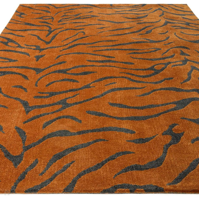 Wilder Tiger Modern Animal-Inspired Textured Soft-Touch Knitted Polyester Shimmer Durable Easy-Care Low Profile Short Pile Spice Orange/Charcoal Black Rug-Asiatic Carpets-Rug Love - The Most Loved Rug Store
