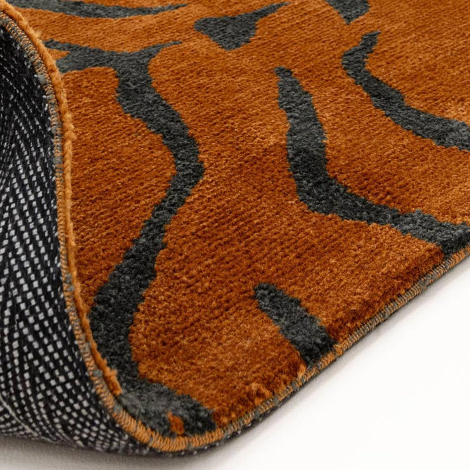 Wilder Tiger Modern Animal-Inspired Textured Soft-Touch Knitted Polyester Shimmer Durable Easy-Care Low Profile Short Pile Spice Orange/Charcoal Black Rug-Asiatic Carpets-Rug Love - The Most Loved Rug Store
