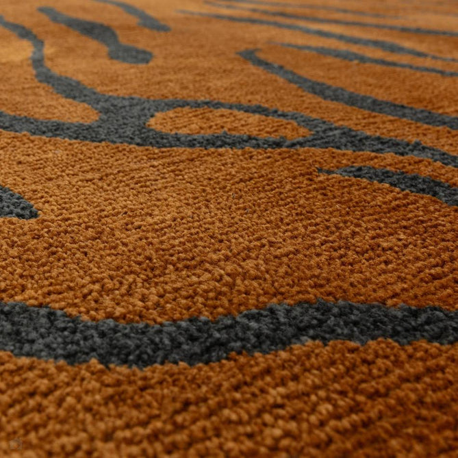 Wilder Tiger Modern Animal-Inspired Textured Soft-Touch Knitted Polyester Shimmer Durable Easy-Care Low Profile Short Pile Spice Orange/Charcoal Black Rug-Asiatic Carpets-Rug Love - The Most Loved Rug Store