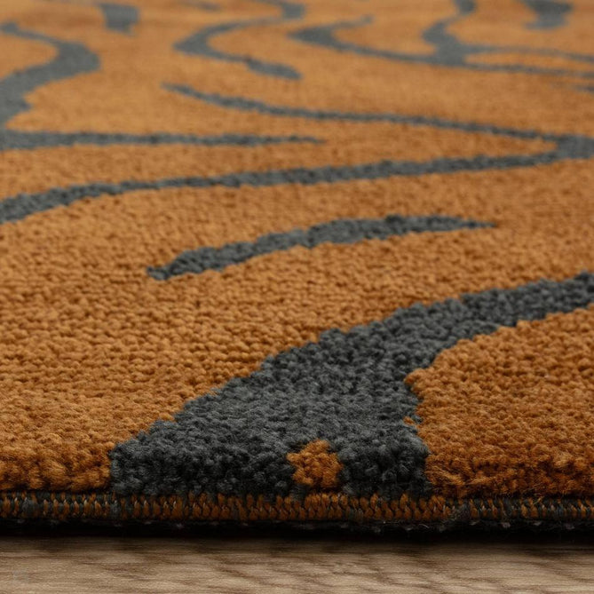 Wilder Tiger Modern Animal-Inspired Textured Soft-Touch Knitted Polyester Shimmer Durable Easy-Care Low Profile Short Pile Spice Orange/Charcoal Black Rug-Asiatic Carpets-Rug Love - The Most Loved Rug Store