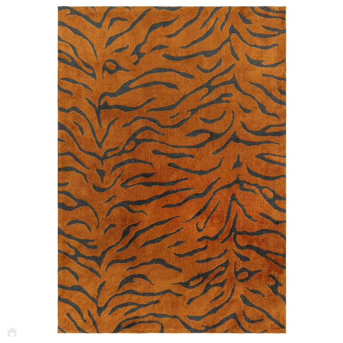 Wilder Tiger Modern Animal-Inspired Textured Soft-Touch Knitted Polyester Shimmer Durable Easy-Care Low Profile Short Pile Spice Orange/Charcoal Black Rug-Asiatic Carpets-Rug Love - The Most Loved Rug Store