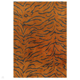 Wilder Tiger Modern Animal-Inspired Textured Soft-Touch Knitted Polyester Shimmer Durable Easy-Care Low Profile Short Pile Spice Orange/Charcoal Black Rug