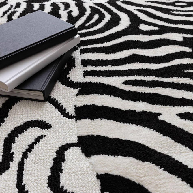 Wilder Zebra Modern Animal-Inspired Textured Soft-Touch Knitted Polyester Shimmer Durable Easy-Care Low Profile Short Pile Mono/White/Black Rug-Asiatic Carpets-Rug Love - The Most Loved Rug Store