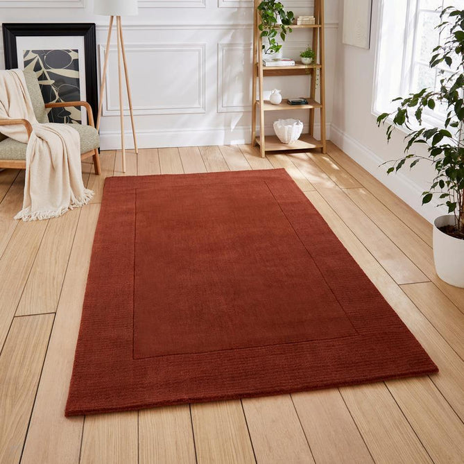 Windsor Modern Plain Hand-Woven Ribbed Textured Border Wool Deep Rusty Terracotta Rug-Think Rugs-Rug Love - The Most Loved Rug Store