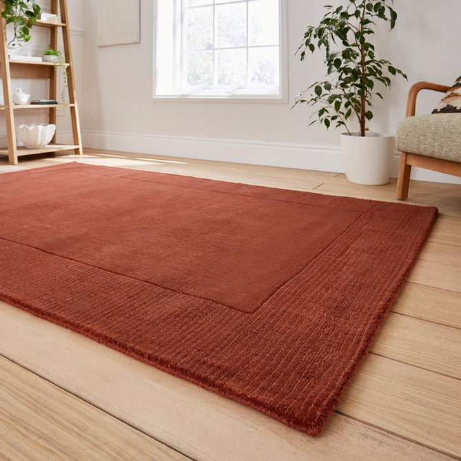 Windsor Modern Plain Hand-Woven Ribbed Textured Border Wool Deep Rusty Terracotta Rug-Think Rugs-Rug Love - The Most Loved Rug Store