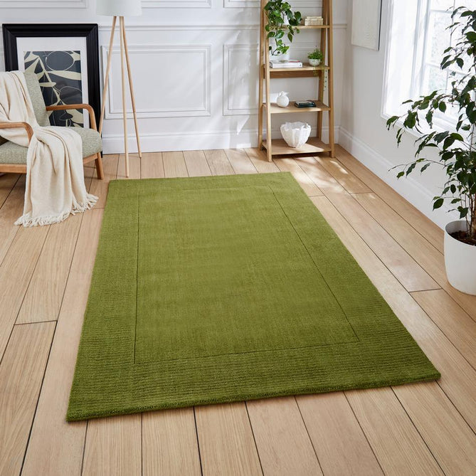 Windsor Modern Plain Hand-Woven Ribbed Textured Border Wool Olive Green Rug-Think Rugs-Rug Love - The Most Loved Rug Store