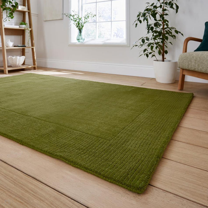 Windsor Modern Plain Hand-Woven Ribbed Textured Border Wool Olive Green Rug-Think Rugs-Rug Love - The Most Loved Rug Store