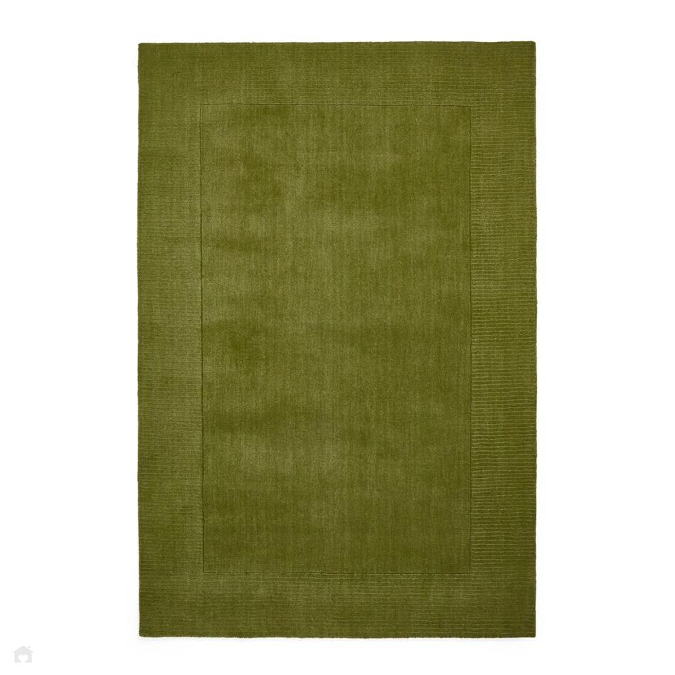 Windsor Modern Plain Hand-Woven Ribbed Textured Border Wool Olive Gree