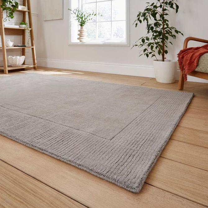 Windsor Modern Plain Hand-Woven Ribbed Textured Border Wool Warm Grey Rug-Think Rugs-Rug Love - The Most Loved Rug Store