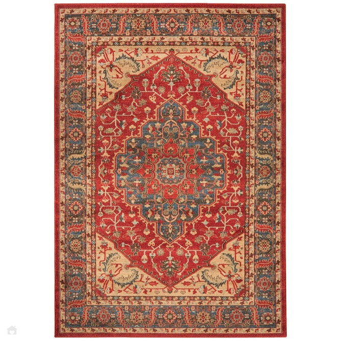 Windsor WIN08 Traditional Classic Floral Vine Medallion Border Red/Navy/Beige/Multicolour Rug-Asiatic Carpets-Rug Love - The Most Loved Rug Store