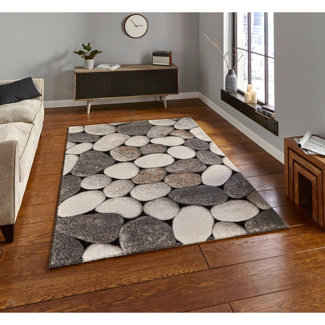 Woodland 2099 Modern Abstract Pebble Stones Soft High-Density Durable Easy-Care Polypropylene Cream/Grey Rug-Think Rugs-Rug Love - The Most Loved Rug Store