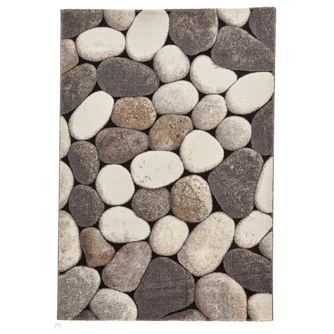 Woodland 2099 Modern Abstract Pebble Stones Soft High-Density Durable Easy-Care Polypropylene Cream/Grey Rug-Think Rugs-Rug Love - The Most Loved Rug Store