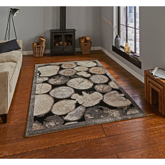 Woodland 4626 Modern Abstract Tree Trunk Logs Soft High-Density Durable Easy-Care Polypropylene Cream/Grey Rug-Think Rugs-Rug Love - The Most Loved Rug Store